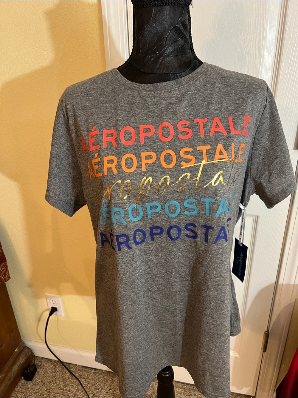 Aeropostale Gray Tee with Rainbow Logo